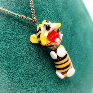 Vintage Lampwork Art Glass Tiger Pendant Necklace